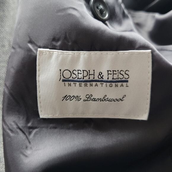 Joseph & Feiss Blazer Jacket 43R Black Gray Herringbone Lambswool Work Office - Picture 9 of 11